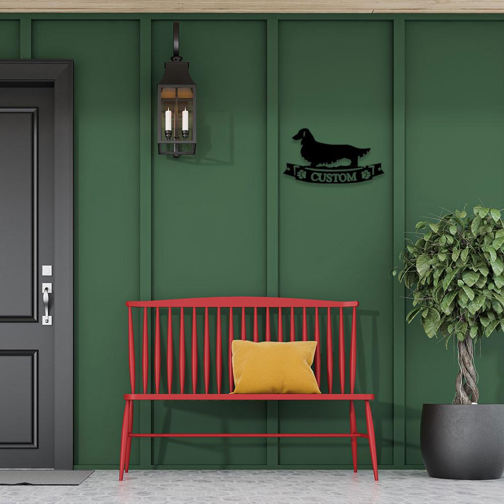 Dachshund Long Haired Banner Custom Name Metal Art Wall Sign - Mallard Moon Gift Shop