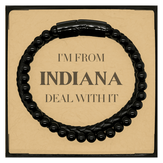 I'm from Indiana, Deal with it, Proud Indiana State Gifts, Indiana Stone Leather Bracelets Gift Idea, Christmas Gifts for Indiana People, Coworkers, Colleague - Mallard Moon Gift Shop