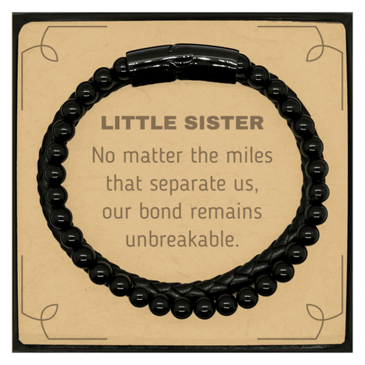 Little Sister Long Distance Relationship Gifts, No matter the miles that separate us, Cute Love Stone Leather Bracelets For Little Sister, Birthday Christmas Unique Gifts For Little Sister - Mallard Moon Gift Shop