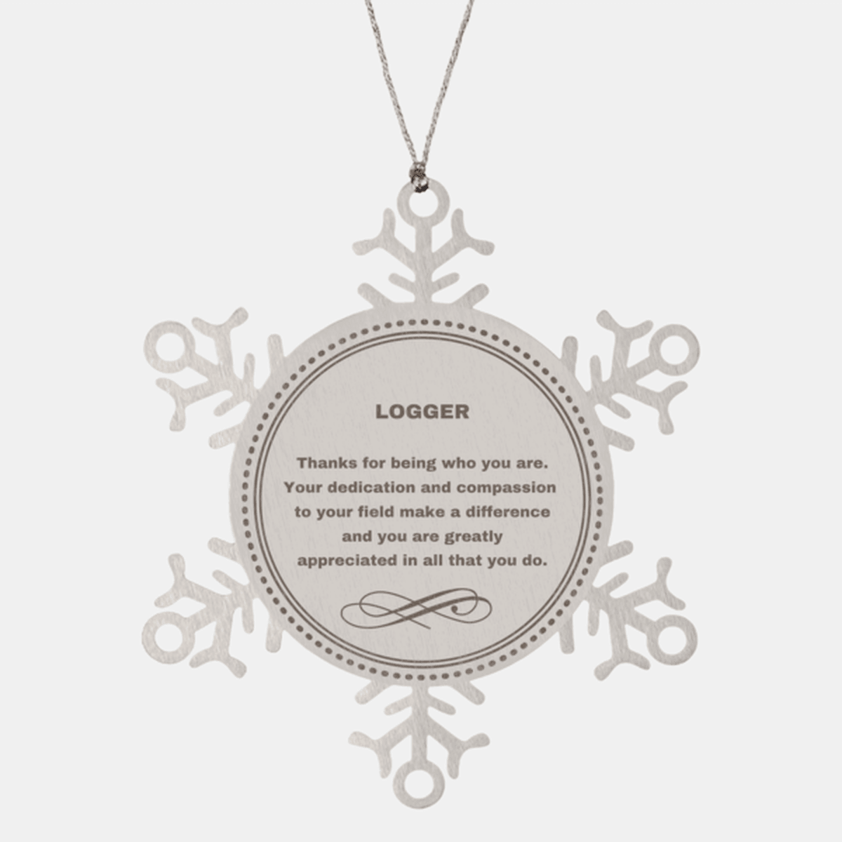 Logger Snowflake Ornament - Thanks for being who you are - Birthday Christmas Jewelry Gifts Coworkers Colleague Boss
