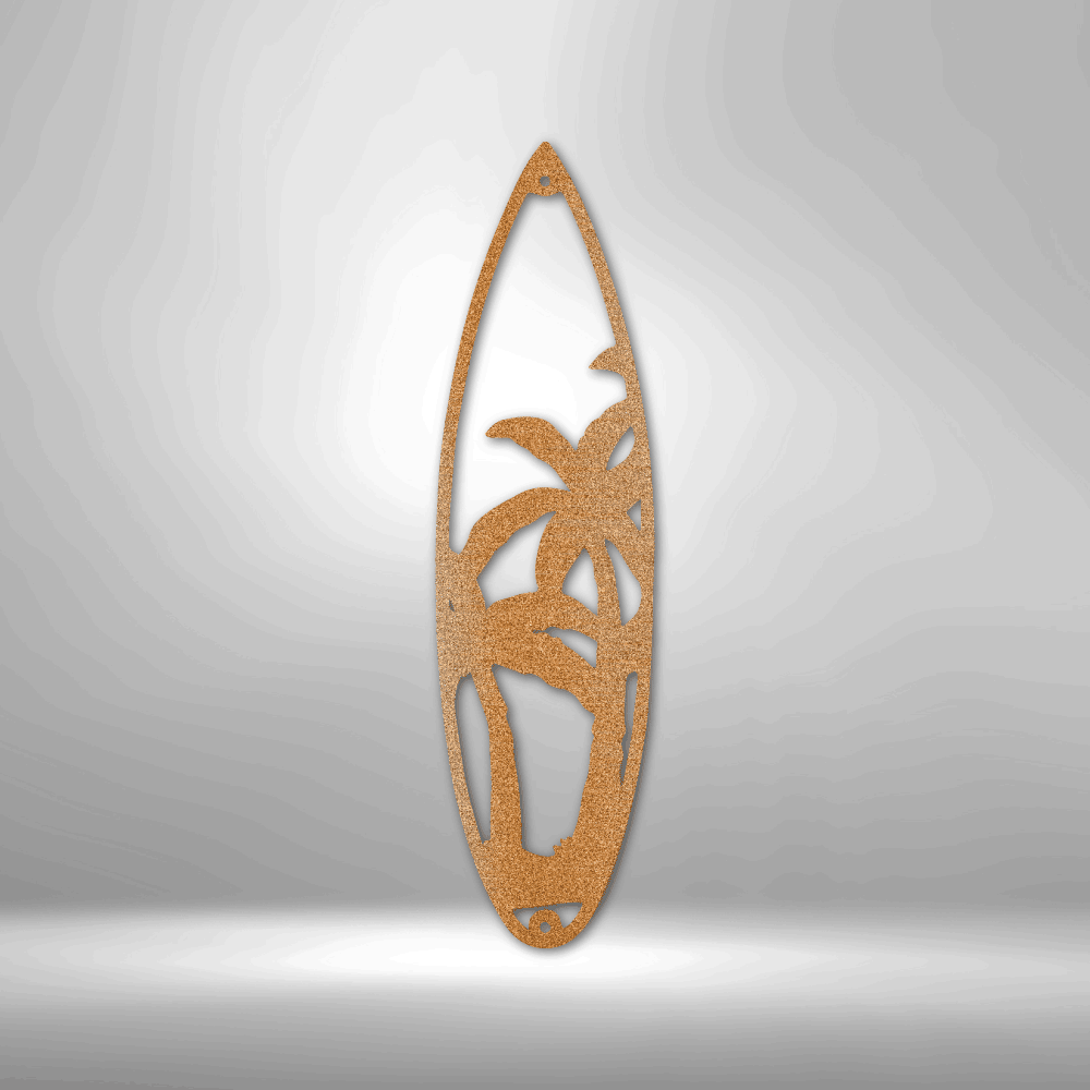 Surfboard Palm Trees Indoor Outdoor Steel Wall Sign Art - Mallard Moon Gift Shop