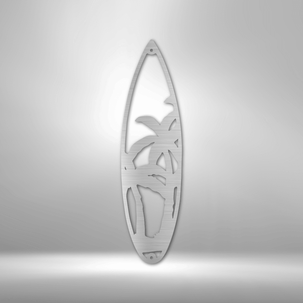 Surfboard Palm Trees Indoor Outdoor Steel Wall Sign Art - Mallard Moon Gift Shop