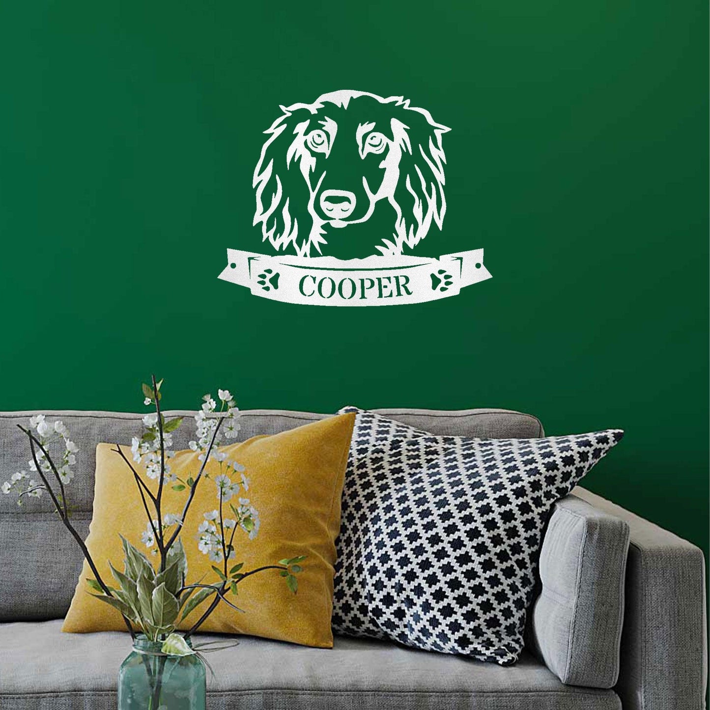 Dachshund Face Long-haired Custom Name Metal Art Wall Sign - Mallard Moon Gift Shop