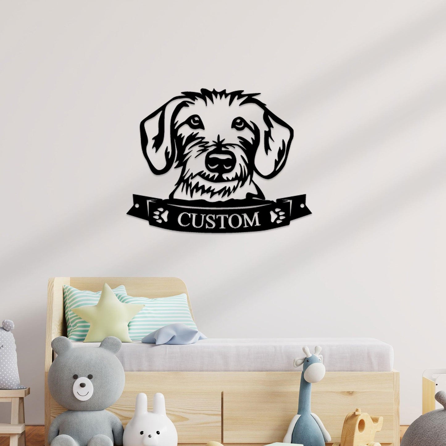 Dachshund Face Wire-haired Custom Name Metal Art Wall Sign - Mallard Moon Gift Shop
