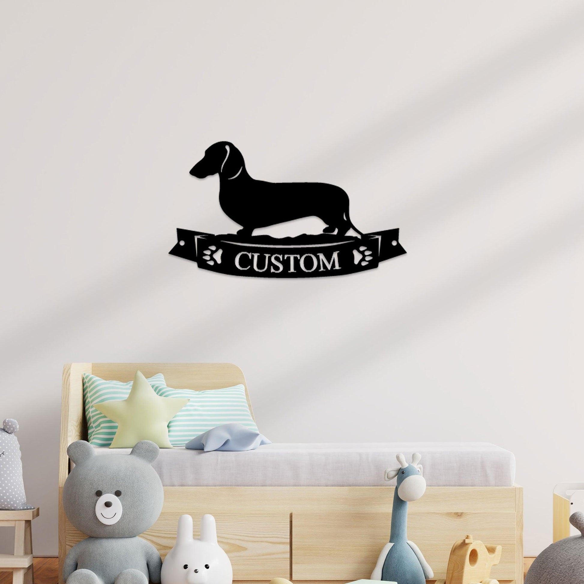 Dachshund Shorthaired Banner Custom Name Metal Art Wall sign - Mallard Moon Gift Shop