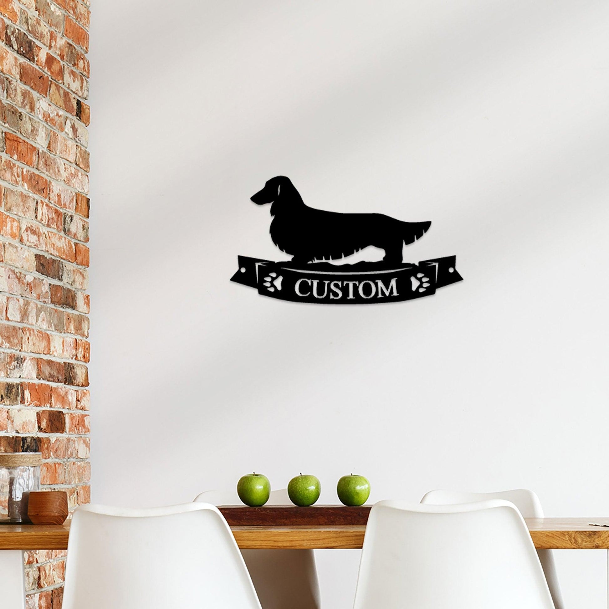 Dachshund Long Haired Banner Custom Name Metal Art Wall Sign - Mallard Moon Gift Shop