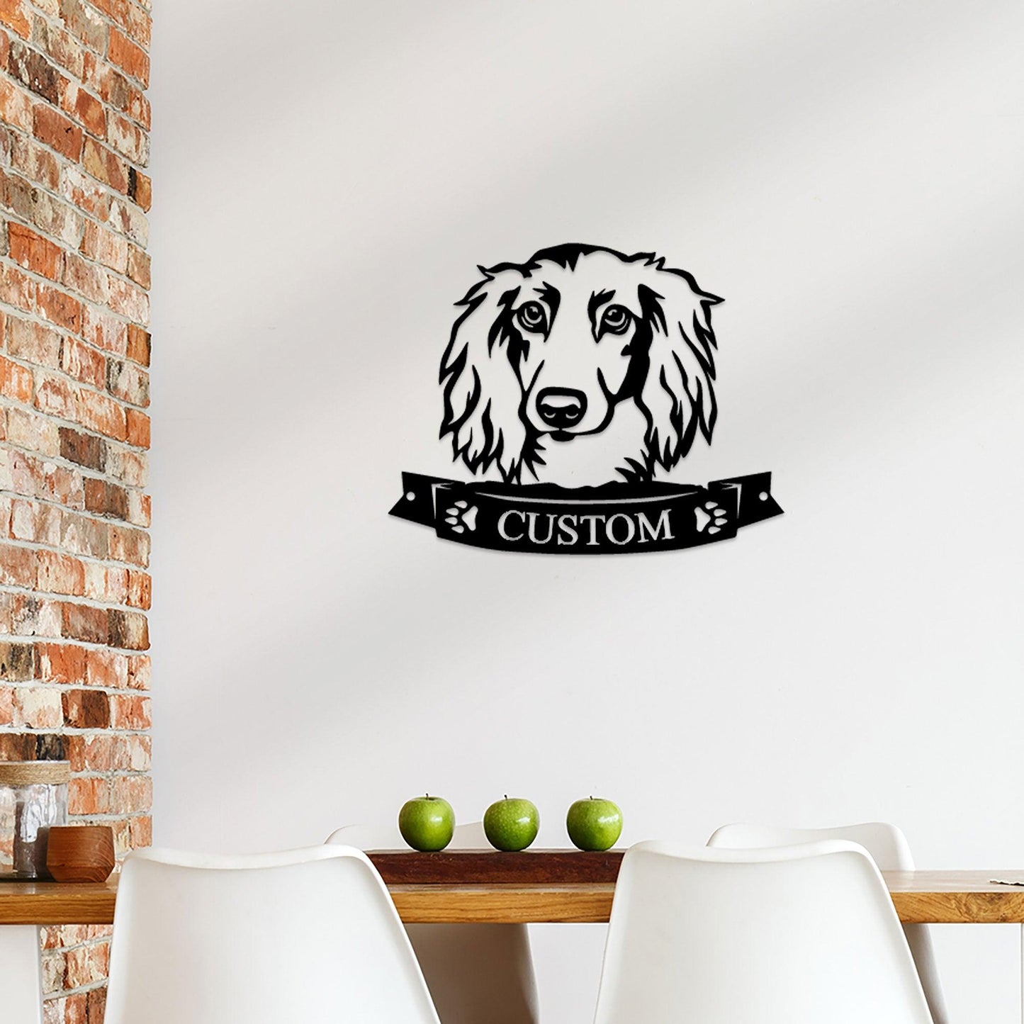 Dachshund Face Long-haired Custom Name Metal Art Wall Sign - Mallard Moon Gift Shop