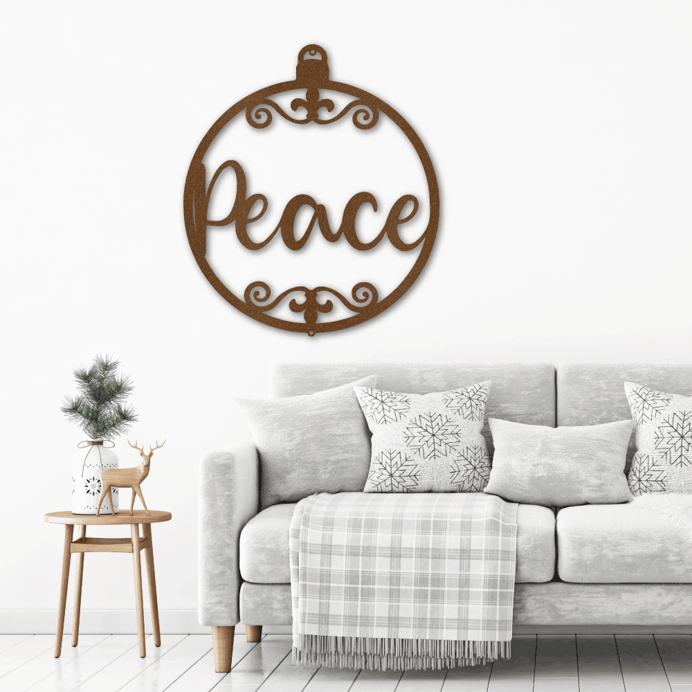 Peace Ornament Indoor Outdoor Steel Holiday Wall Sign