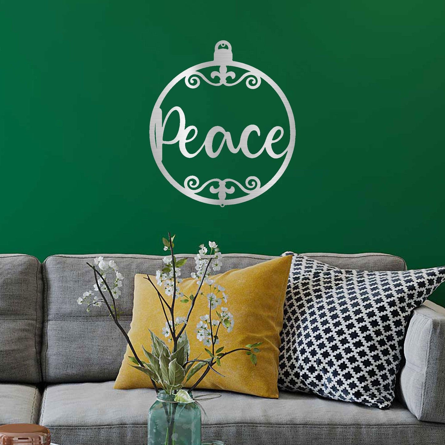Peace Ornament Indoor Outdoor Steel Holiday Wall Sign