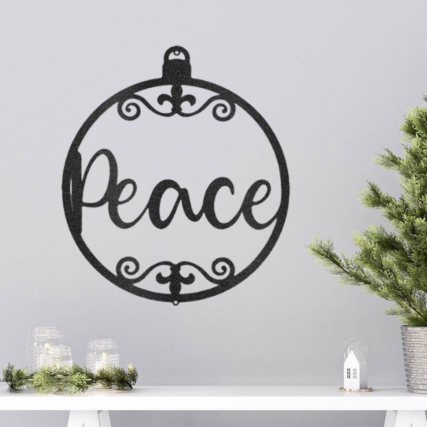 Peace Ornament Indoor Outdoor Steel Holiday Wall Sign