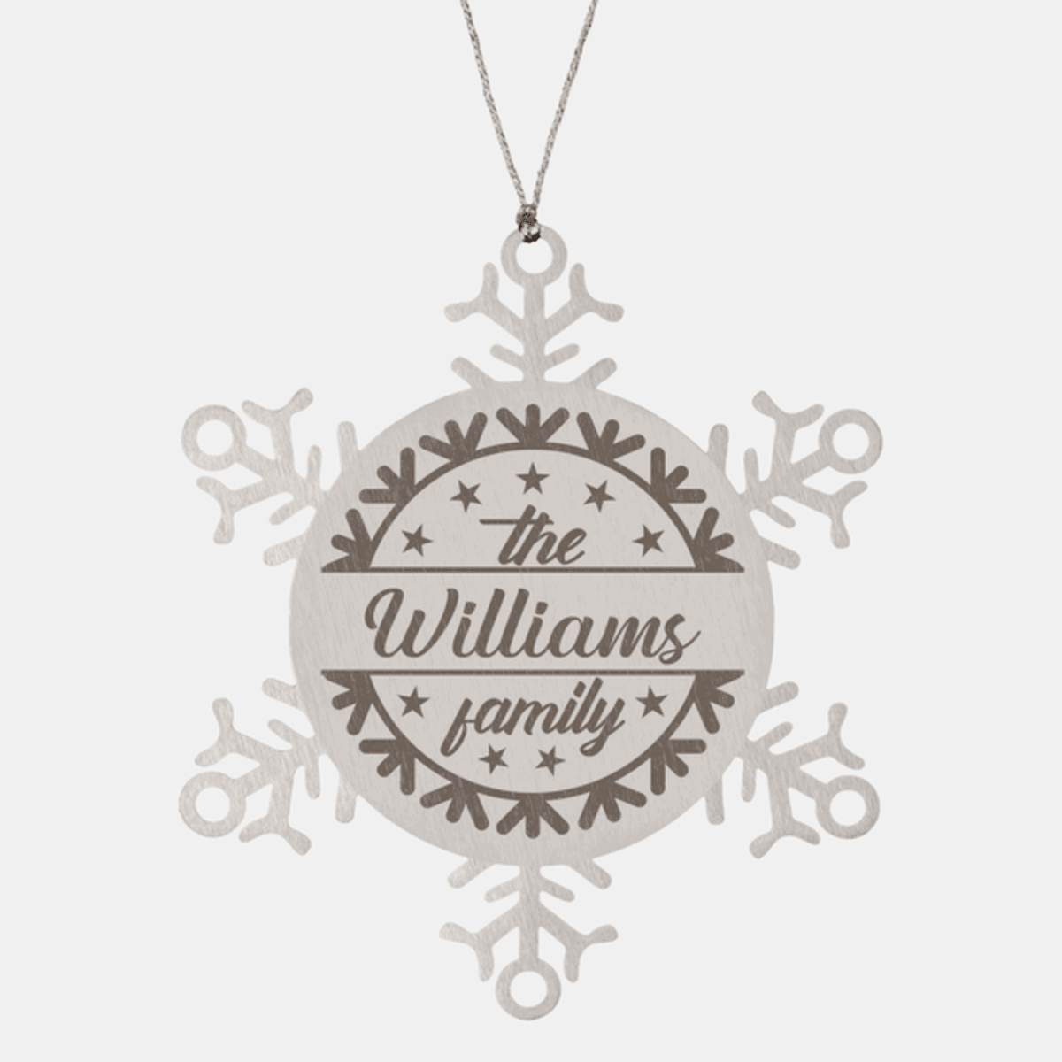 Personalized Family Name Snowflake Stainless Steel Engraved Ornament - Mallard Moon Gift Shop