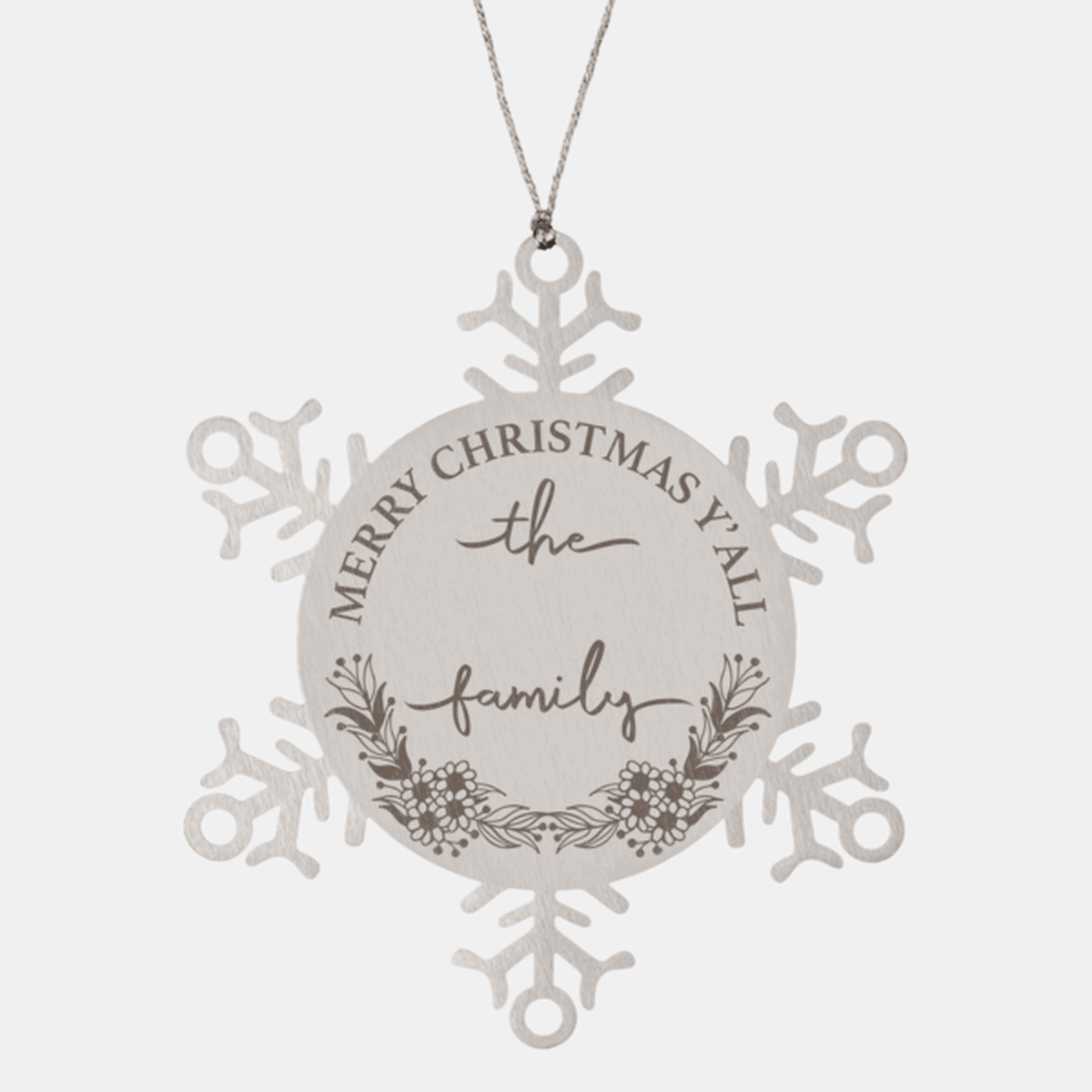 Personalized Merry Christmas Y'all Stainless Steel Laser Engraved Snowflake Tree Ornament - Mallard Moon Gift Shop