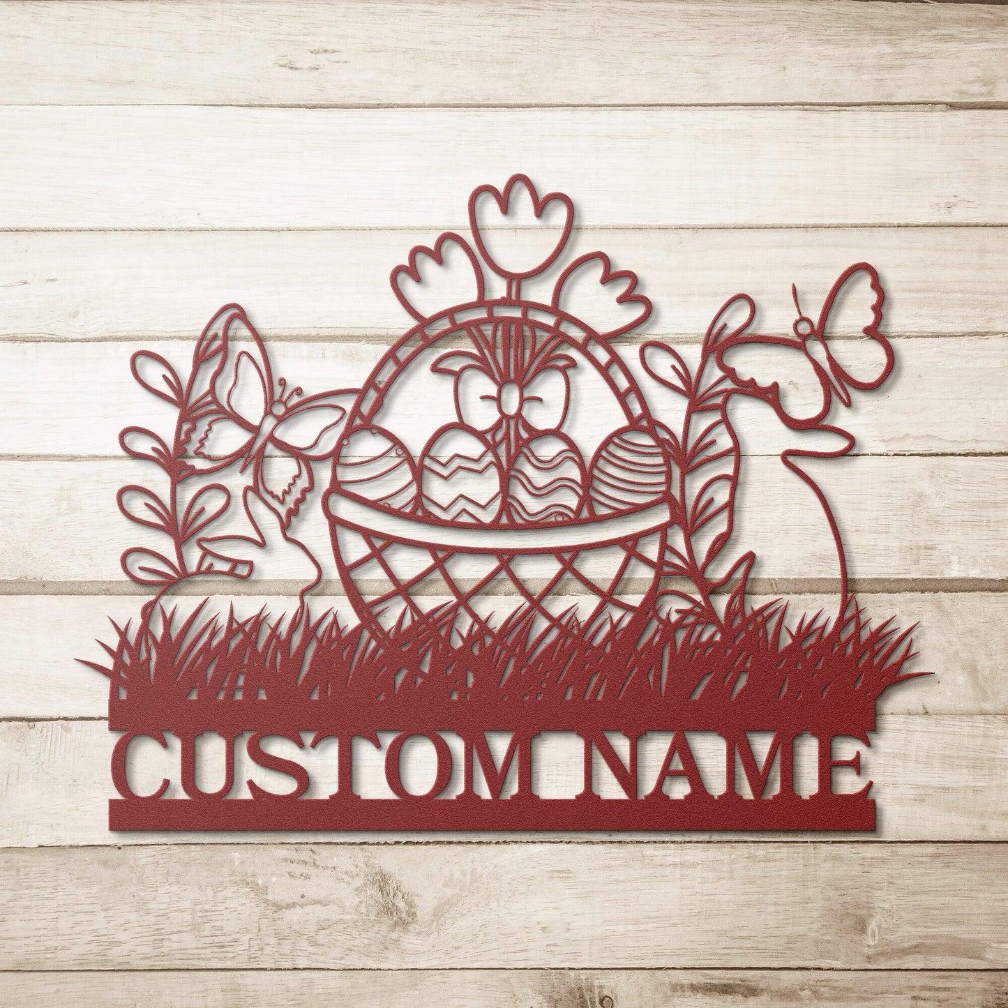 Personalized Easter Basket Bunny Rabbit Metal Art Wall Sign - Mallard Moon Gift Shop