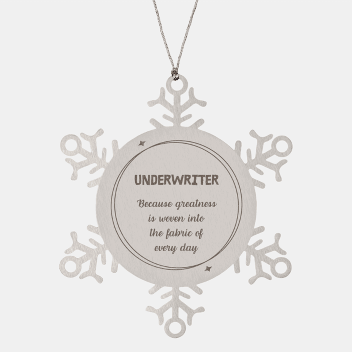 Sarcastic Underwriter Snowflake Ornament Gifts, Christmas Holiday Gifts for Underwriter Ornament, Underwriter: Because greatness is woven into the fabric of every day, Coworkers, Friends