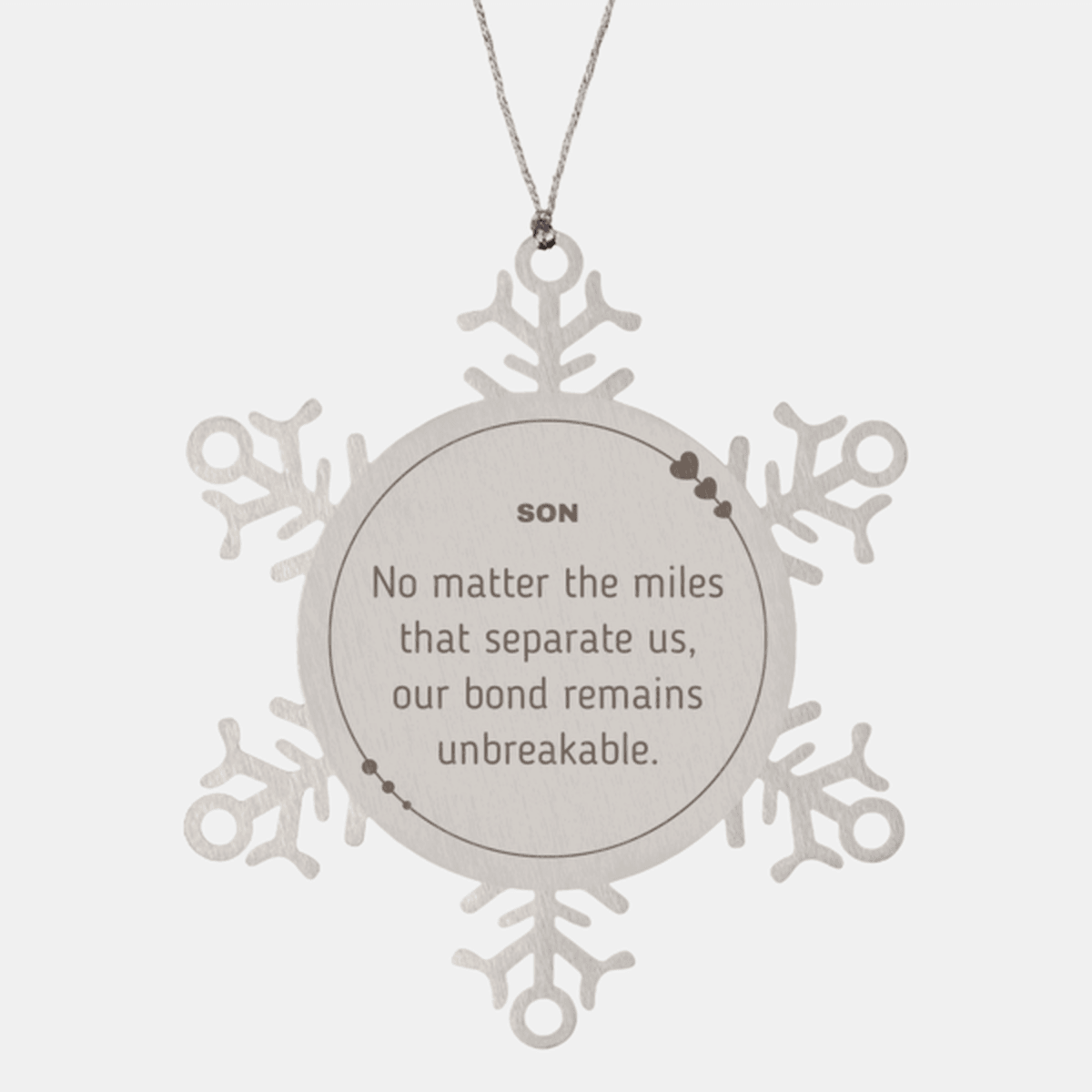 Son Long Distance Relationship Gifts, No matter the miles that separate us, Cute Love Snowflake Ornament For Son, Birthday Christmas Unique Gifts For Son