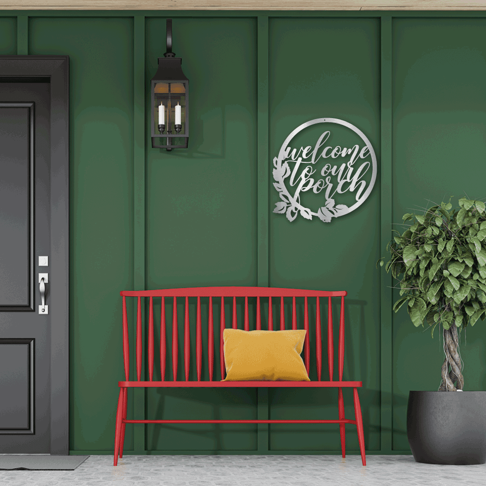 Welcome to Our Porch Indoor Outdoor Steel Wall Sign - Mallard Moon Gift Shop