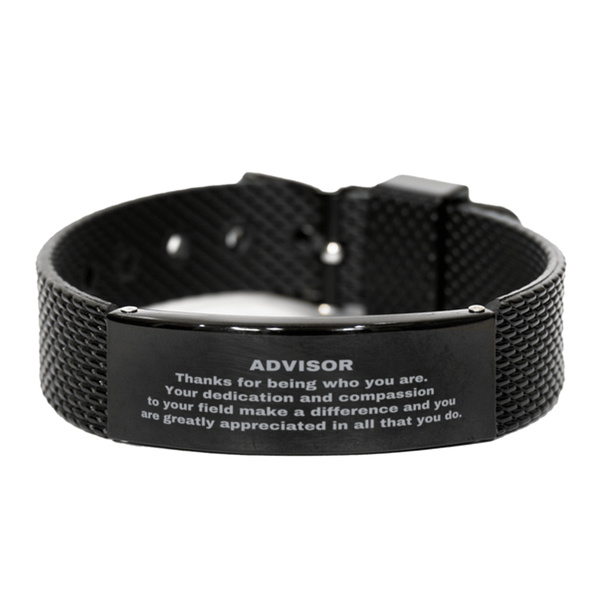 Advisor Black Shark Mesh Stainless Steel Engraved Bracelet - Thanks for being who you are - Birthday Christmas Jewelry Gifts Coworkers Colleague Boss - Mallard Moon Gift Shop
