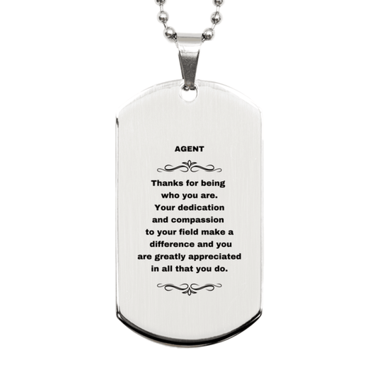 Agent Silver Dog Tag Engraved Necklace - Thanks for being who you are - Birthday Christmas Jewelry Gifts Coworkers Colleague Boss - Mallard Moon Gift Shop