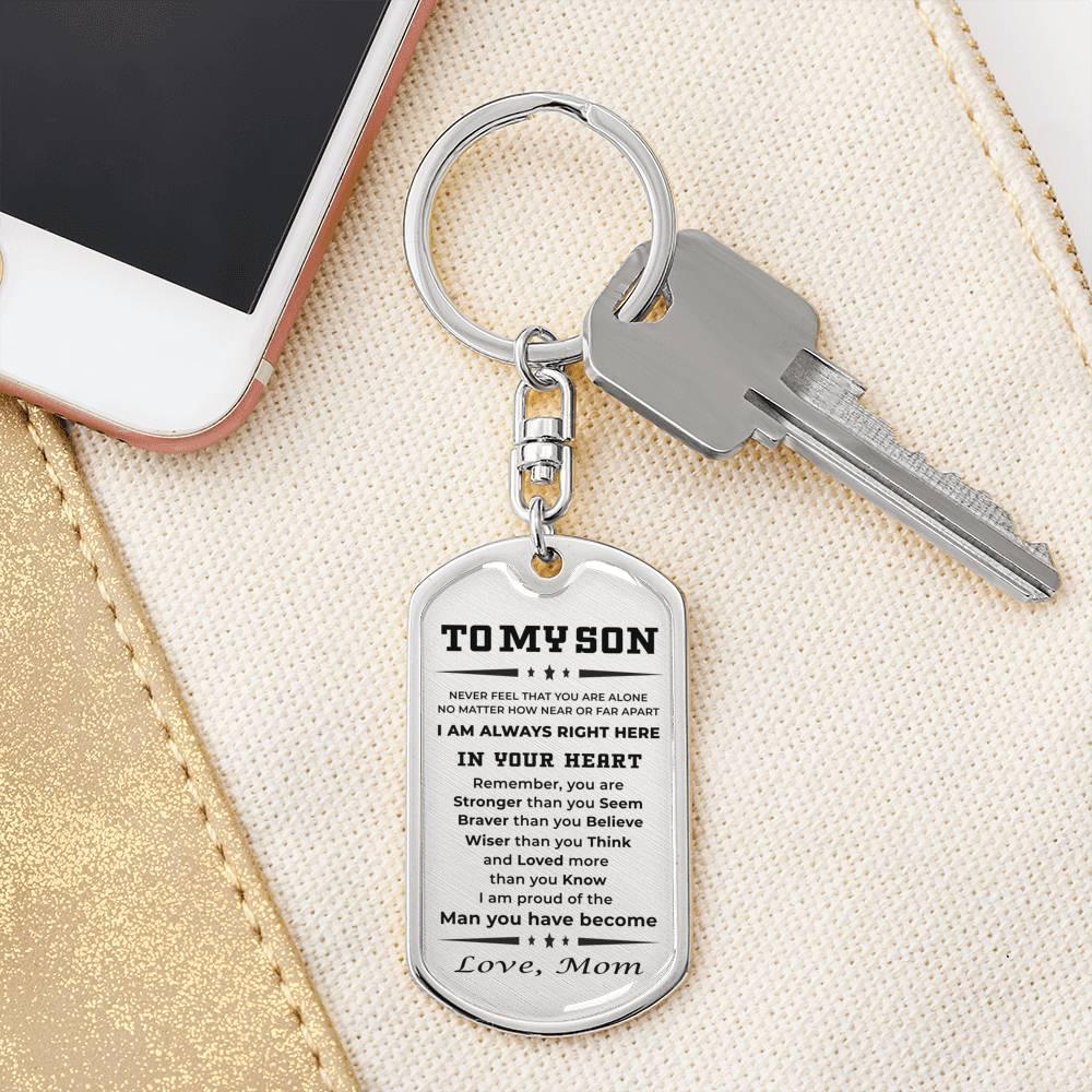 Gift for Adult Son Military Style Dog Tag Engraved Keychain Love Mom - Mallard Moon Gift Shop