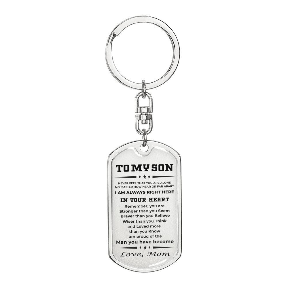 Gift for Adult Son Military Style Dog Tag Engraved Keychain Love Mom - Mallard Moon Gift Shop