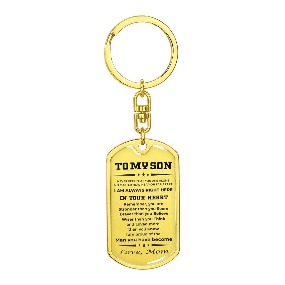 Gift for Adult Son Military Style Dog Tag Engraved Keychain Love Mom - Mallard Moon Gift Shop