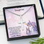 Daughter Personalized Cross Pendant Necklace with Unicorn Message Card and Gift Box - Mallard Moon Gift Shop