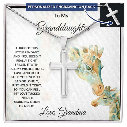 Granddaughter Gift Engraved Cross Pendant Necklace Love Grandma Birthday Special Occasion - Mallard Moon Gift Shop