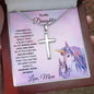To My Daughter Engraved Cross Necklace Unicorn Message Card - Mallard Moon Gift Shop