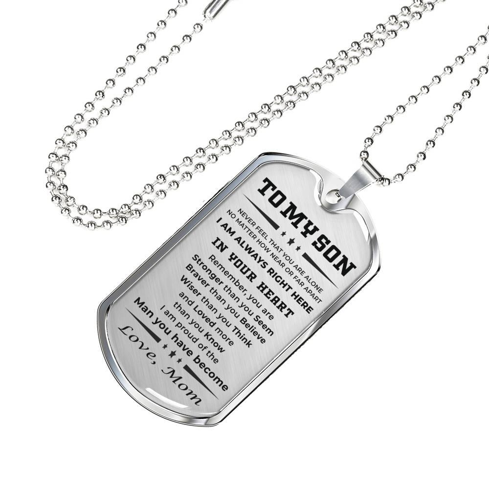 Gift for Adult Son from Mom Personalized Military Dog Tag Style Pendant Necklace with Engraved Back - Mallard Moon Gift Shop