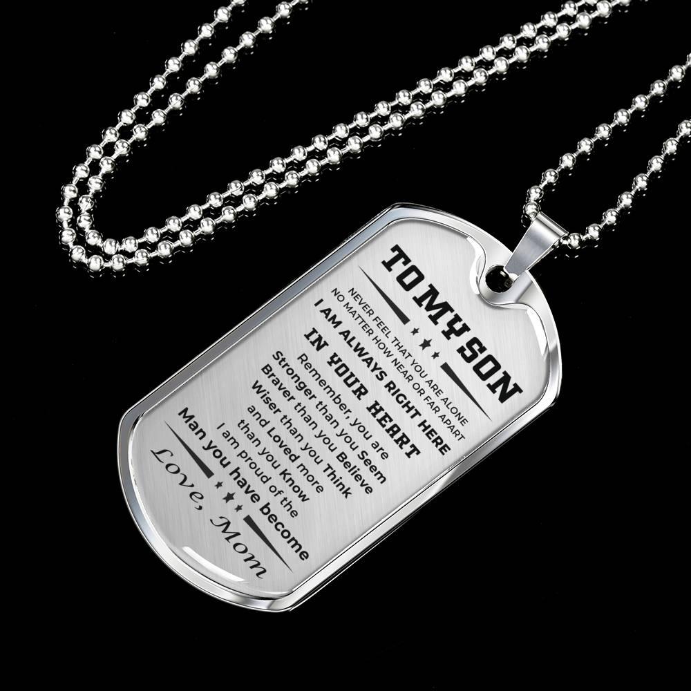 Gift for Adult Son from Mom Personalized Military Dog Tag Style Pendant Necklace with Engraved Back - Mallard Moon Gift Shop