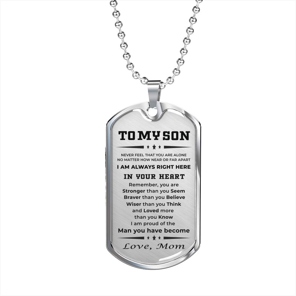 Gift for Adult Son from Mom Personalized Military Dog Tag Style Pendant Necklace with Engraved Back - Mallard Moon Gift Shop