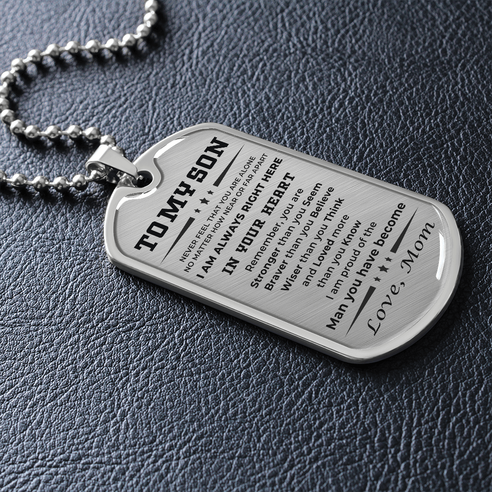 Gift for Adult Son Military Dog Tag Style Necklace Love Mom - Mallard Moon Gift Shop