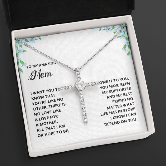 Gift for Mom CZ Cross Pendant Necklace - Mallard Moon Gift Shop