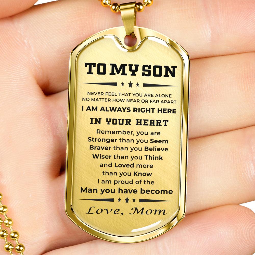 Gift for Adult Son from Mom Personalized Military Dog Tag Style Pendant Necklace with Engraved Back - Mallard Moon Gift Shop