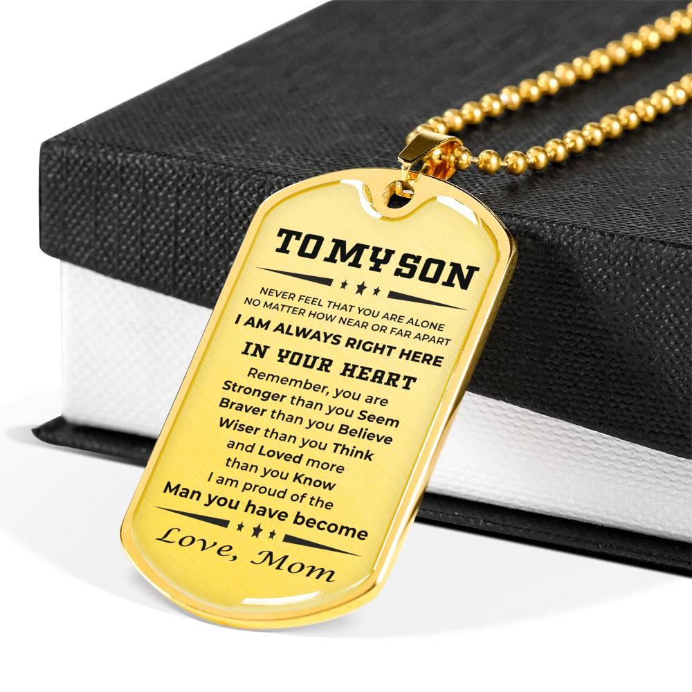 Gift for Adult Son from Mom Personalized Military Dog Tag Style Pendant Necklace with Engraved Back - Mallard Moon Gift Shop