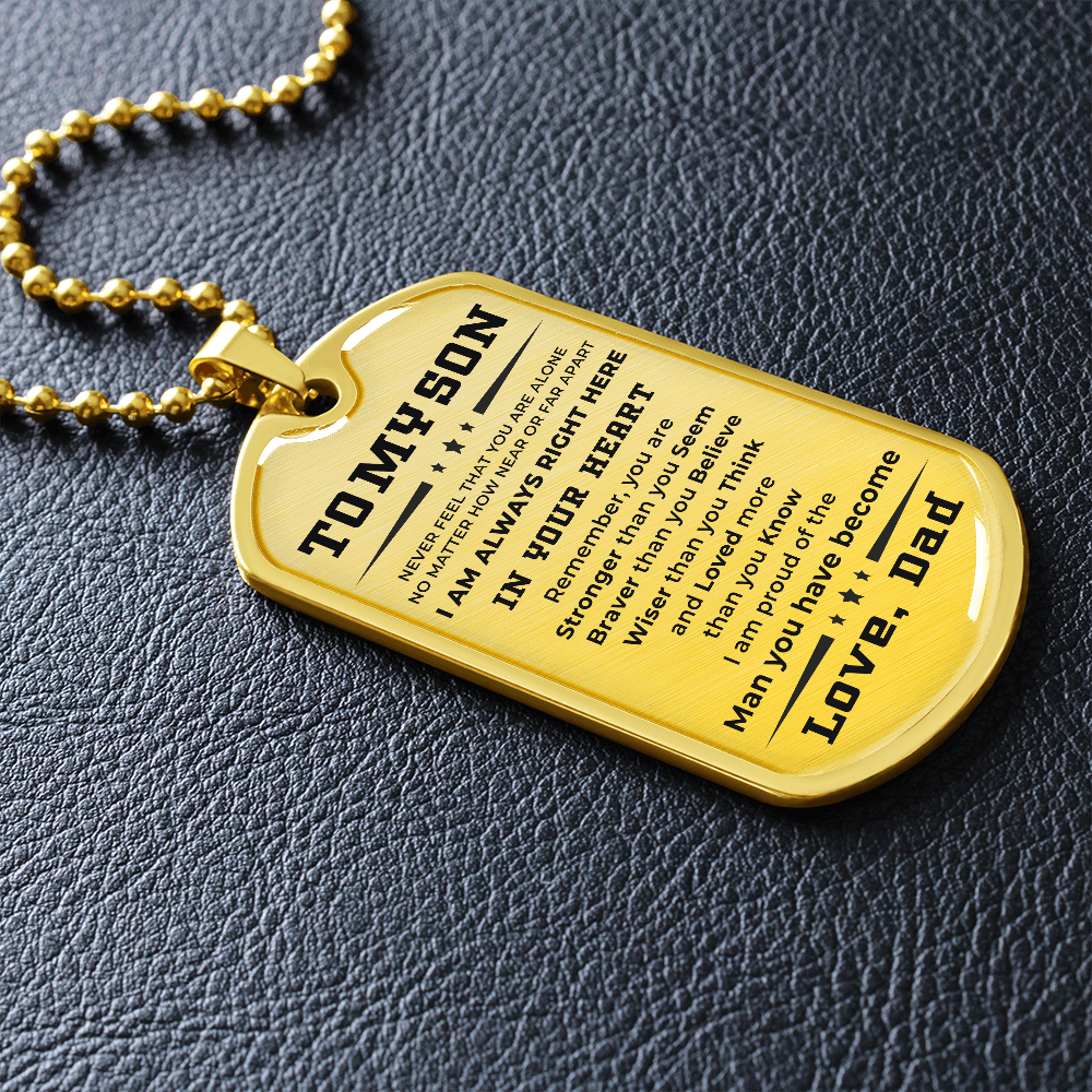 Gift for Adult Son Military Style Dog Tag Necklace Love Dad - Mallard Moon Gift Shop