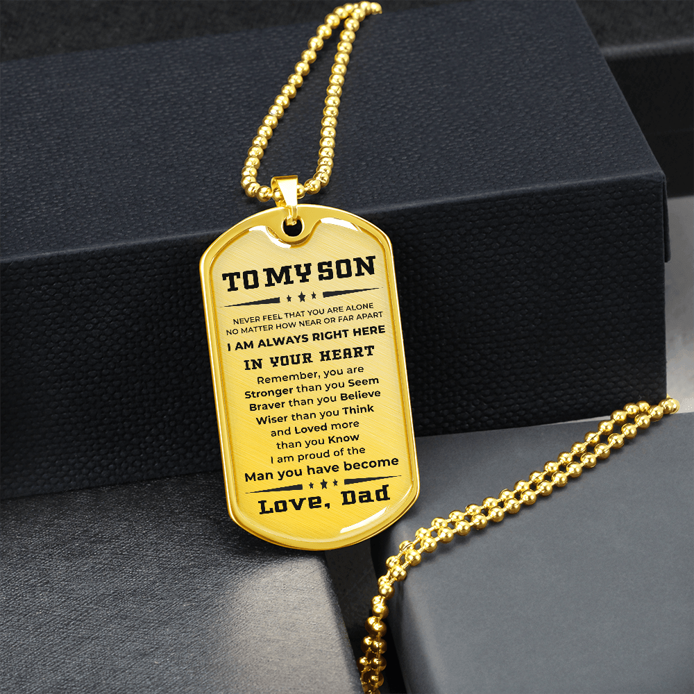Gift for Adult Son Military Style Dog Tag Necklace Love Dad - Mallard Moon Gift Shop