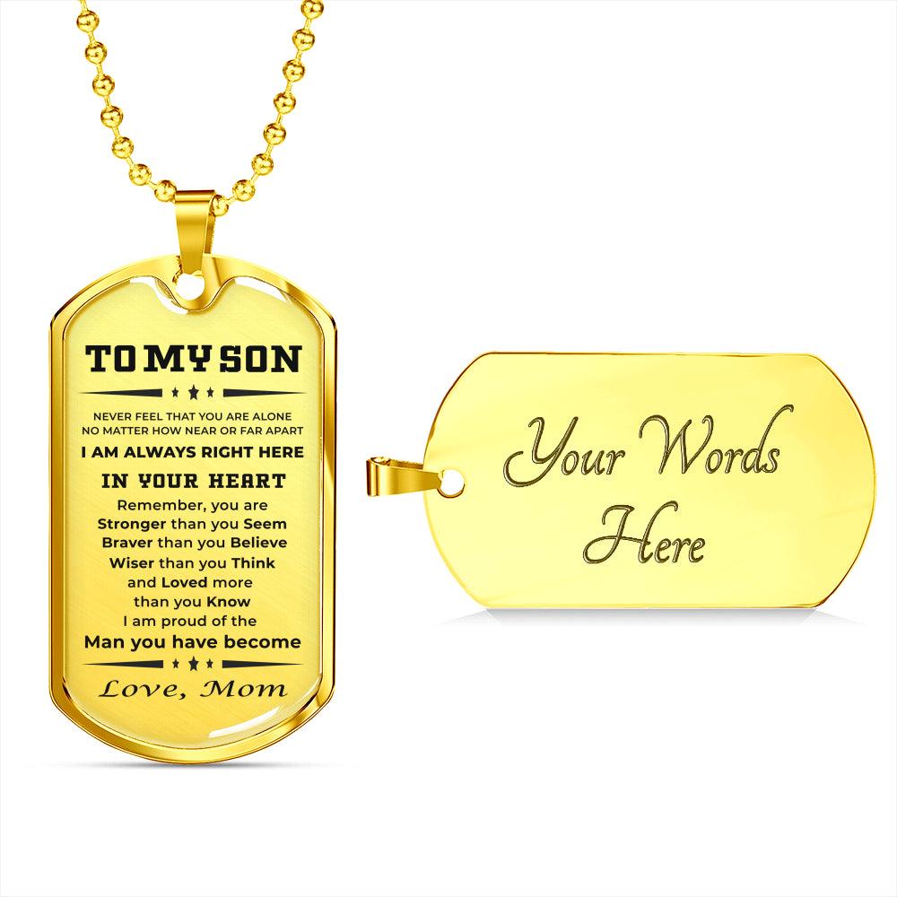 Gift for Adult Son from Mom Personalized Military Dog Tag Style Pendant Necklace with Engraved Back - Mallard Moon Gift Shop