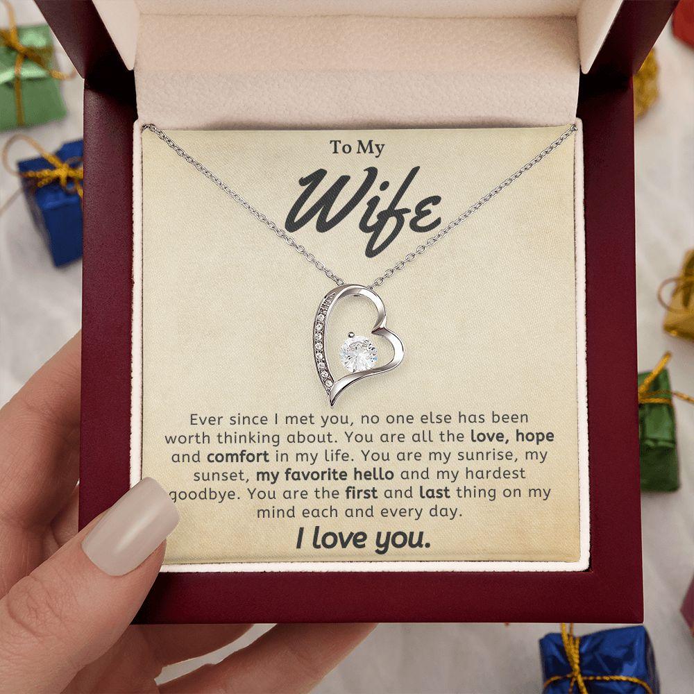 To My Wife - My Favorite Hello- Forever Love Heart Pendant Necklace - Mallard Moon Gift Shop