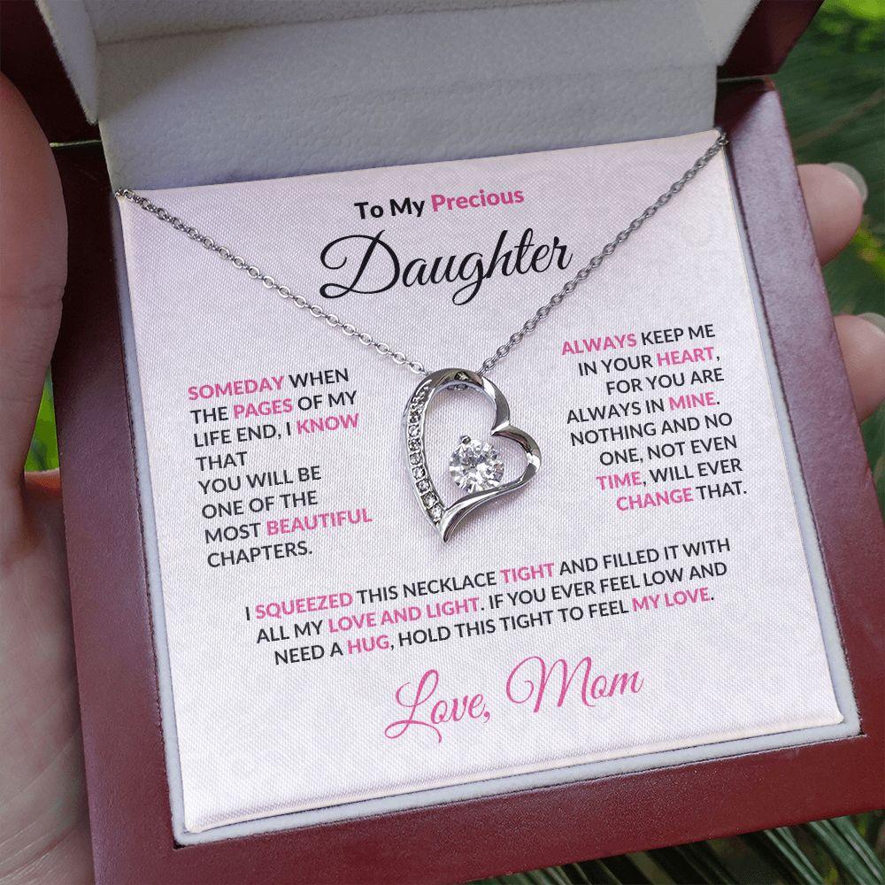 To My Precious Daughter Forever Love Heart Pendant Necklace with Message Card - Mallard Moon Gift Shop
