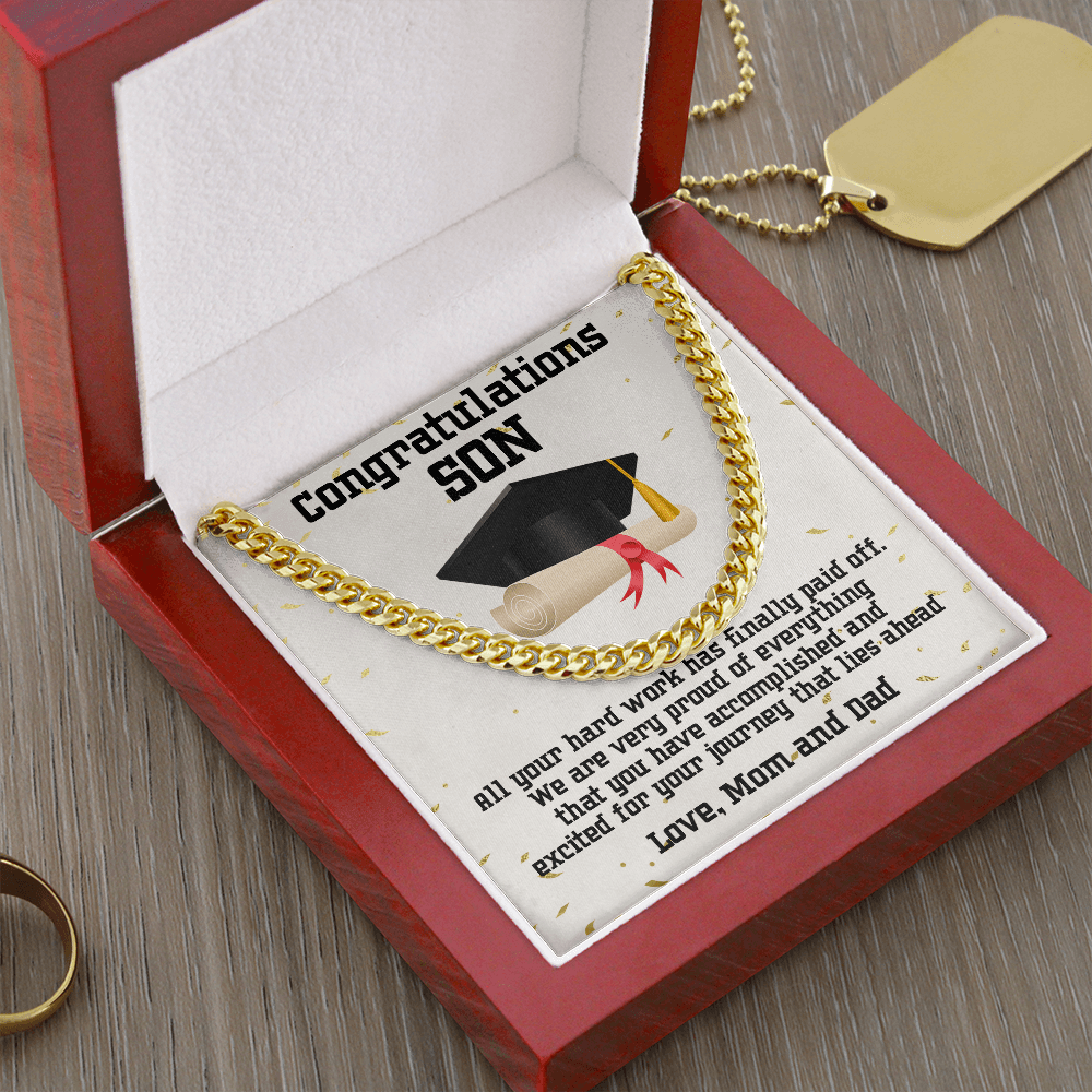 Son Graduation Link Chain Necklace Congratulations Love Mom and Dad - Mallard Moon Gift Shop