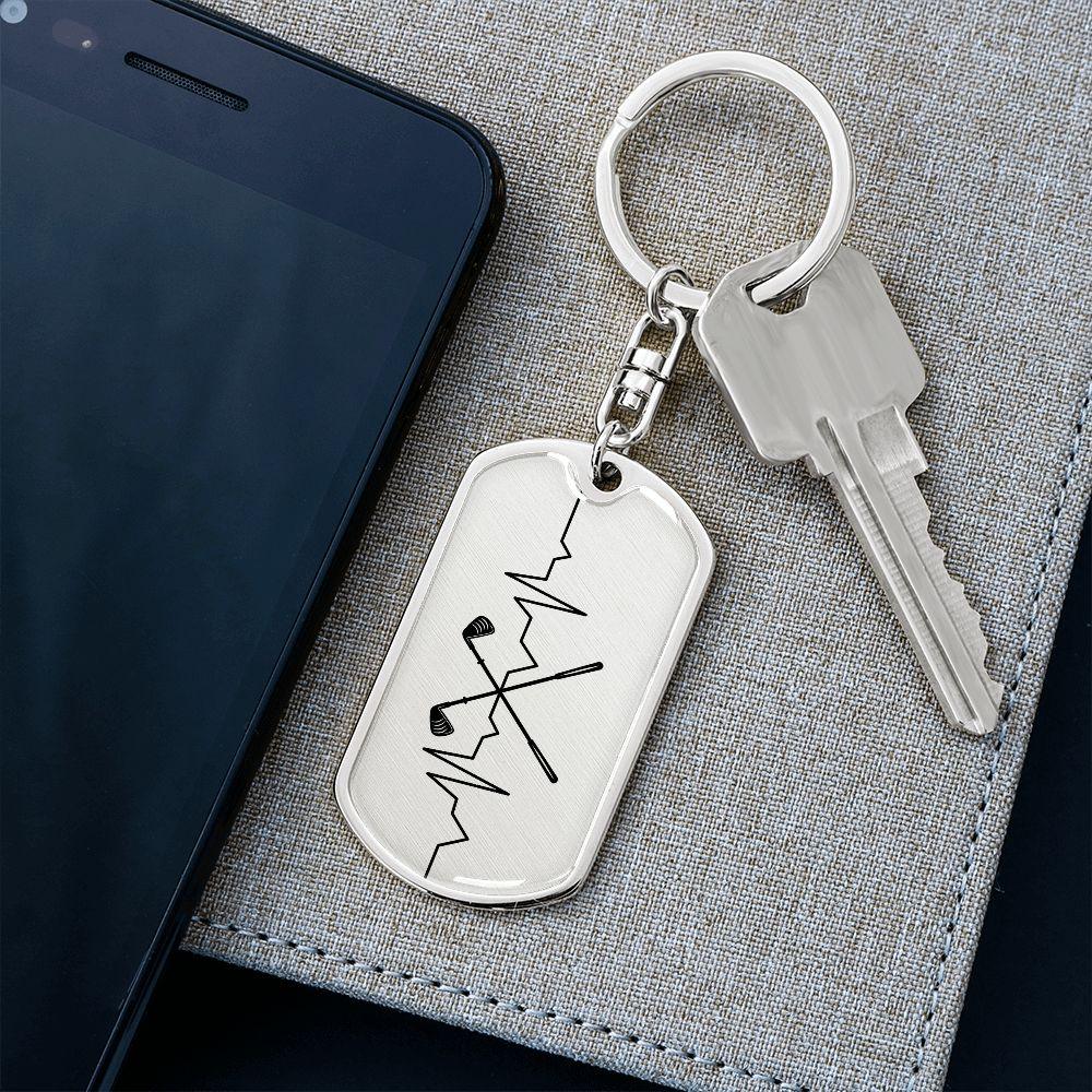 Golf Clubs Heartbeat Personalized Engraved Dog Tag Keychain - Mallard Moon Gift Shop