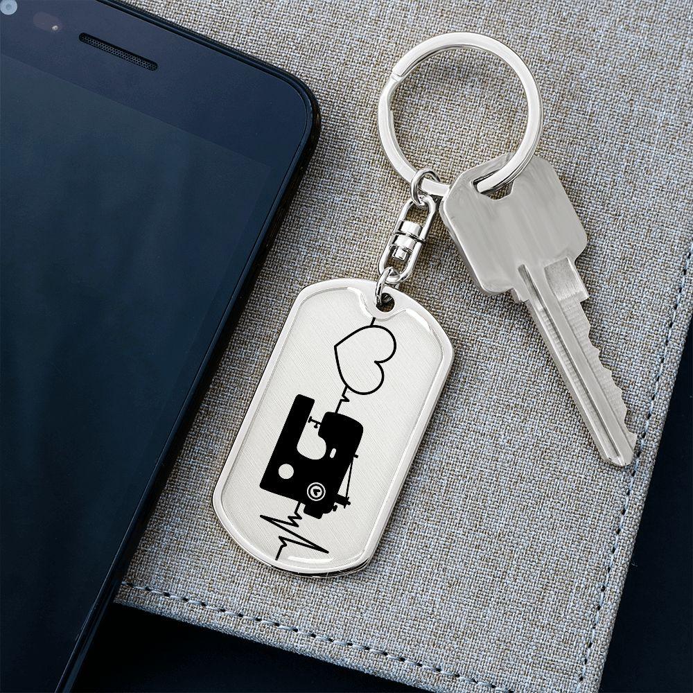 Love Sewing Quilting Personalized Engraved Dog Tag Keychain - Mallard Moon Gift Shop