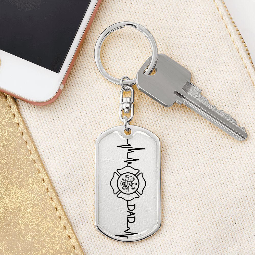 Firefighter Dad Personalized Engraved Dog Tag Keychain - Mallard Moon Gift Shop