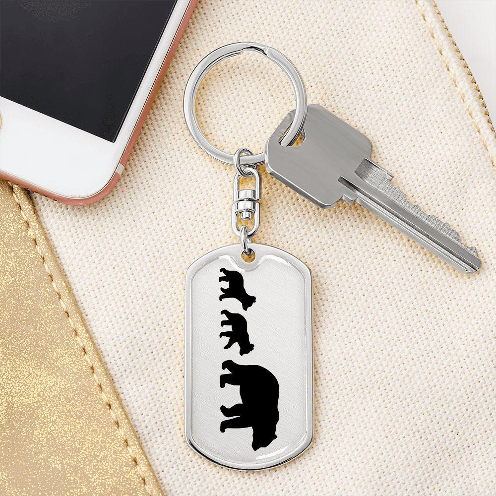 Papa Bear with Two Cubs Personalized Engraved Dog Tag Keychain - Mallard Moon Gift Shop