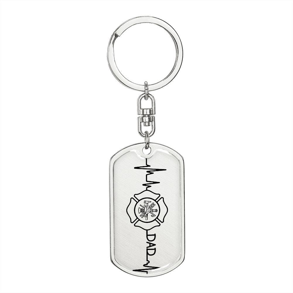 Firefighter Dad Personalized Engraved Dog Tag Keychain - Mallard Moon Gift Shop