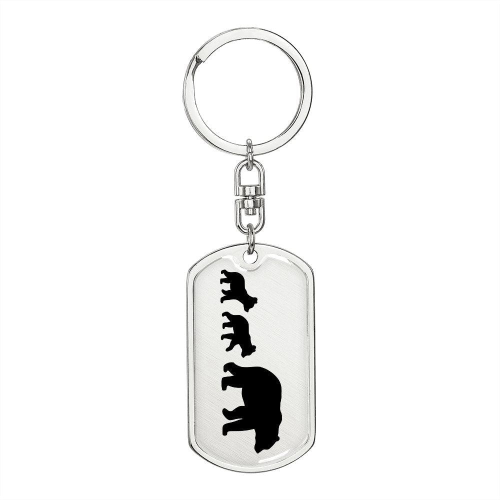 Papa Bear with Two Cubs Personalized Engraved Dog Tag Keychain - Mallard Moon Gift Shop