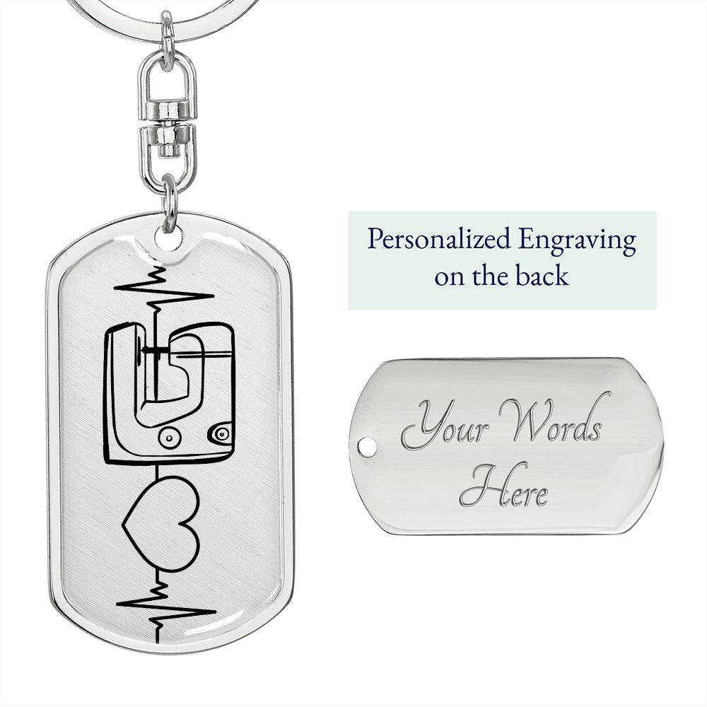Sewing Quilting Love Personalized Engraved Dog Tag Keychain - Mallard Moon Gift Shop