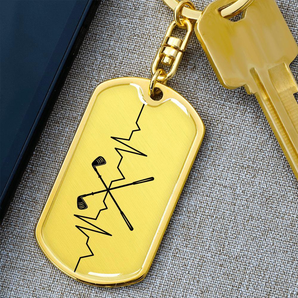 Golf Clubs Heartbeat Personalized Engraved Dog Tag Keychain - Mallard Moon Gift Shop