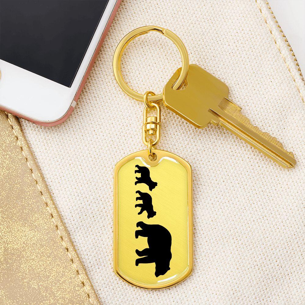 Papa Bear with Two Cubs Personalized Engraved Dog Tag Keychain - Mallard Moon Gift Shop